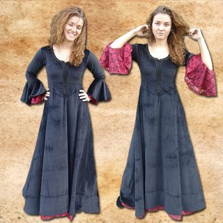 Dress June, cotton velvet with lace and embroidery S black-red
