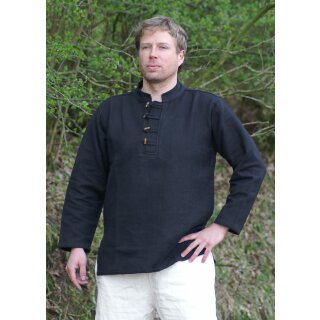 Heavy medieval shirt with wooden buttons, black