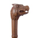 Hand-Carved Wooden Viking Wolfs Head Walking Stick, approx. 130 cm