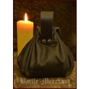 Large Medieval  Money Pouch, black leather, with metal closure