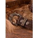 Leather belt with buckle and imprint in celtic design, brown
