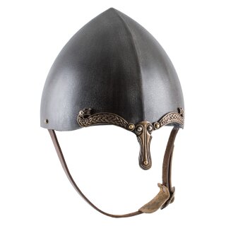 Nasal Helmet with Celtic Motifs, Antiqued Steel