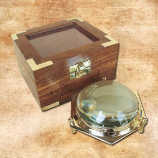Domed Magnifying Glass with Brass in Wooden Box