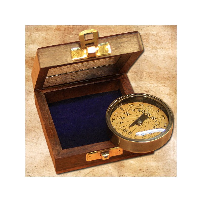 Sun Dial Compass in wooden Box, brass antique, 19,95