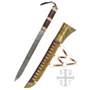 Viking Seax, Long Sax Knife, Damascus Steel, Wood/Bone Handle