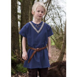Kinder Mittelalter-Tunika Ailrik mit Bordüre, kurzarm, blau