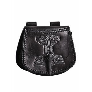 Leather Pouch with Thors Hammer Embossing, Black