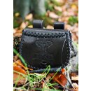 Small Leather Belt Pouch with Thors Hammer Embossing, Black