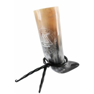 Drinking Horn with Stand - Valknut (Our design! Individual packing in box, 9078)