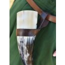Plain Leather Belt Holder for Drinking Horn, dark brown