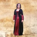 Kleid Fee, weicher Baumwollsamt mit Netzspitze  - L, schwarz-rot