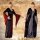 Kleid Fee, weicher Baumwollsamt mit Netzspitze  - L, schwarz-rot