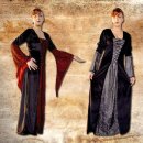 Kleid Fee, weicher Baumwollsamt mit Netzspitze  - XL, schwarz-rot