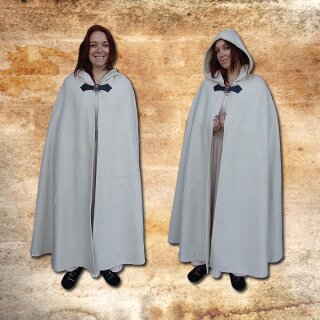 Cape with short hood and clasp - 131 cm, grey